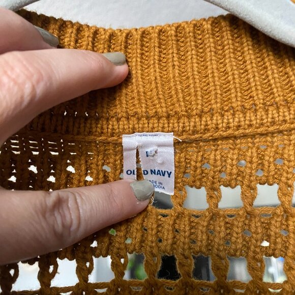 OLD NAVY Ochre Cropped Open-Knit Button Front Crochet Cardigan Size M - Picture 5 of 7